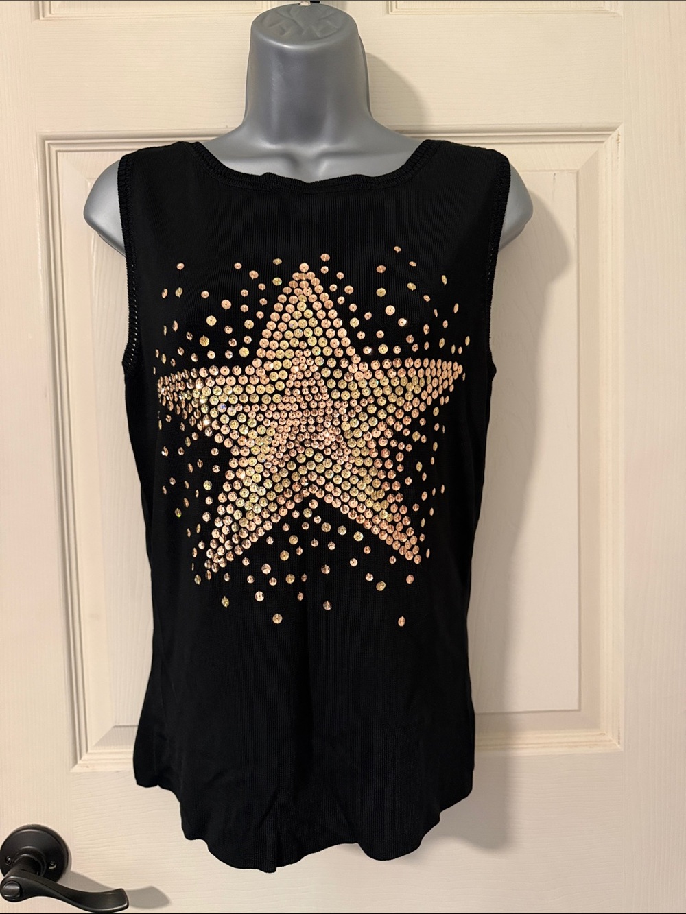 Black Tank Top with Gold Star Studs - Unbranded